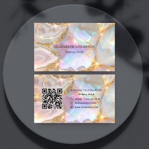 Beige guld agate holoGrapr qr-kod Visitkort