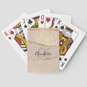 Beige guld agate marble monogram casinokort