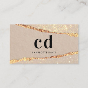 Beige guld agate marble monogram initialer visitkort