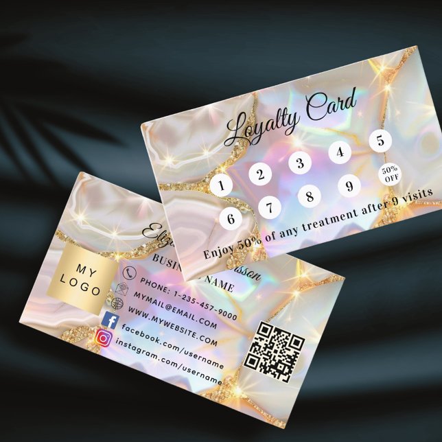 Beige guld agate qr Business logotyp loyalty kort (Skapare uppladdad)