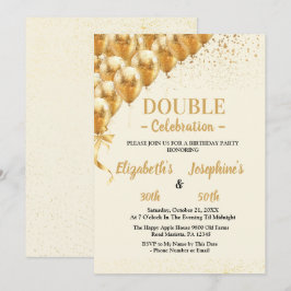 Beige Guld Balloons glitter Dual Birthday Soiree Inbjudningar