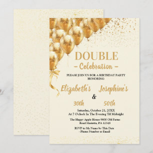 Beige Guld Balloons glitter Dual Birthday Soiree Inbjudningar