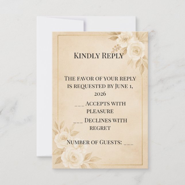Beige Guld Blommig Bröllops-Svarsmall Mall (Framsida)