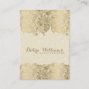 Beige & Guld Blommigt Paisley Snöre Visitkort