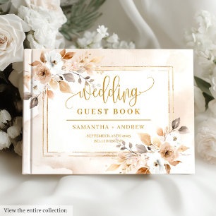 Beige & Guld Boho Fall Bouquet Bröllop Guest Bok