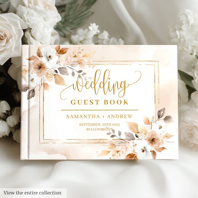 Beige & Guld Boho Fall Bouquet Bröllop Guest Bok (Beige & Gold Boho Fall Bouquet Wedding Guest Book)