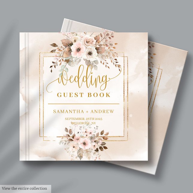 Beige  Guld Boho Fall Wedding Guest Bok (Beige Blush Gold Boho Fall Wedding Guest Book )