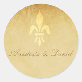 Beige guld de luxe Fransk fleur de lis bröllop Runt Klistermärke