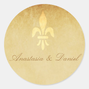 Beige guld de luxe Fransk fleur de lis bröllop Runt Klistermärke