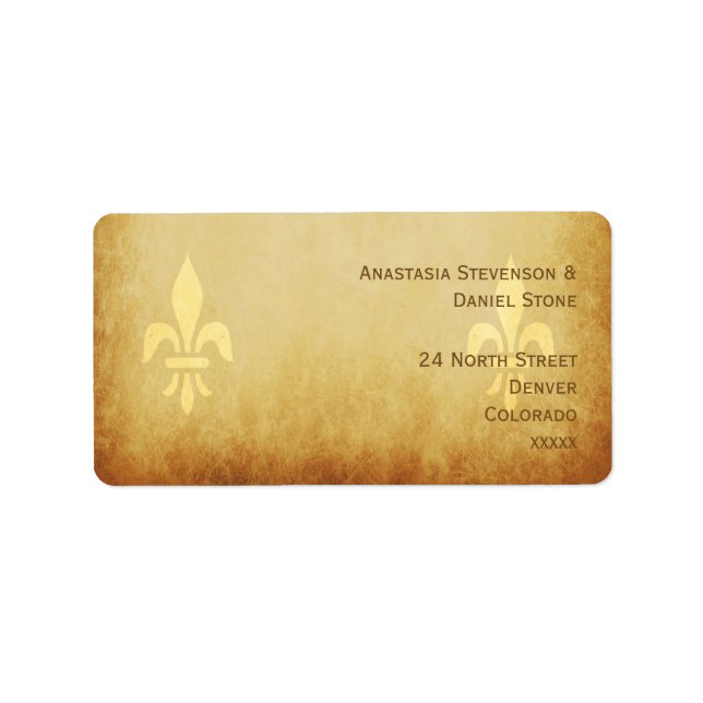 Beige guld de luxe Fransk stil fleur de lis Adressetikett (Framsidan)