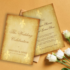 Beige guld de luxe Fransk stil fleur de lis Inbjudningar