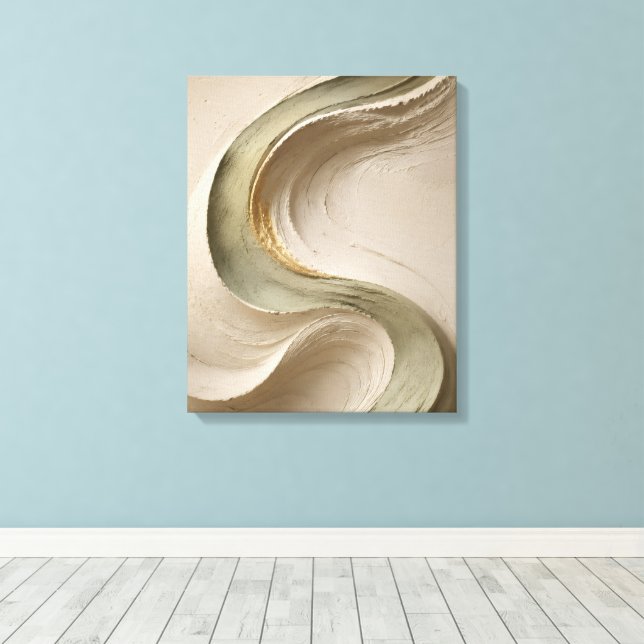 Beige & Guld Flytande Textur Japandi Konst Canvastryck (Insitu (trägolv))