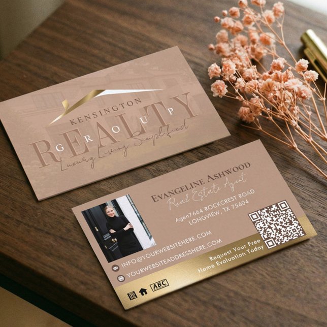 Beige Guld Lyx Hem Fastighetsmäklare Foto Visitkort (Beige Gold Luxury Home Real Estate Agent Photo Business Card)