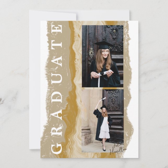 Beige Guld Marmor Examen Annonskort Inbjudningar (Framsida)