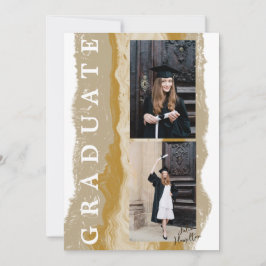Beige Guld Marmor Examen Annonskort Inbjudningar