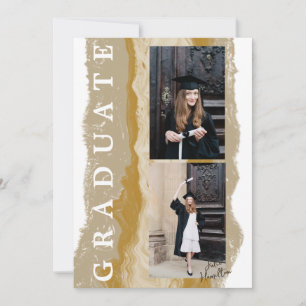 Beige Guld Marmor Examen Annonskort Inbjudningar