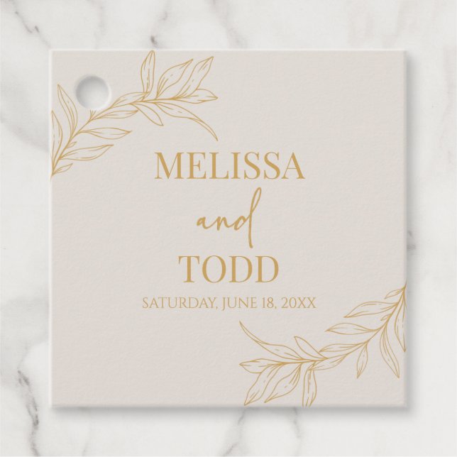 Beige Guld minimalistiskt minimalistiskt Gren Löv  Gåvor Etiketter (Framsida)