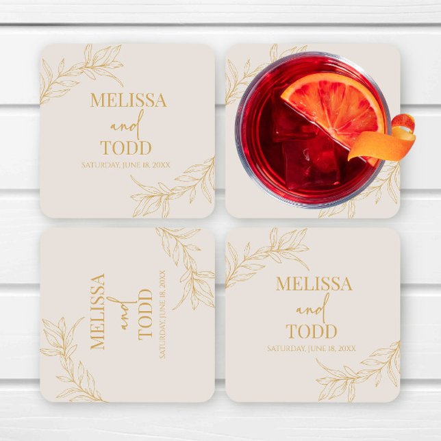 Beige Guld minimalistiskt minimalistiskt Gren Löv  Underlägg Papper Kvadrat (Skapare uppladdad)