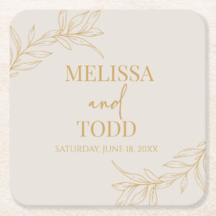 Beige Guld minimalistiskt minimalistiskt Gren Löv  Underlägg Papper Kvadrat