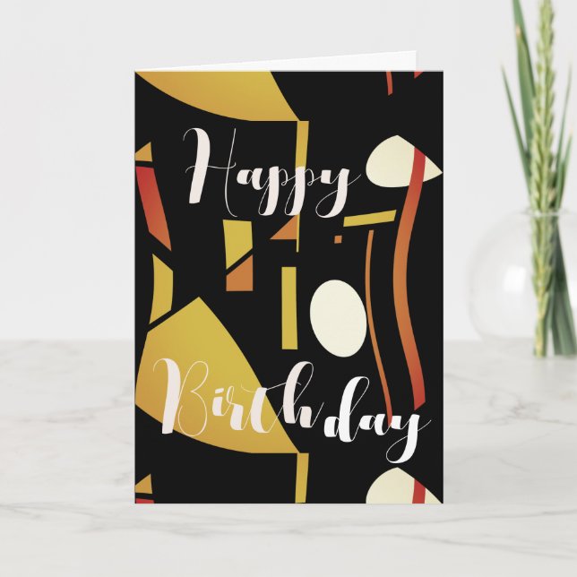 Beige Guld Rust på Black Abstrakt Birthday Kort (Framsida)