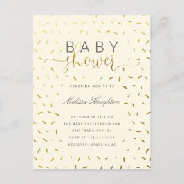 Beige & Guld Sprinkle Gender Neutral Baby Shower Inbjudan Vykort
