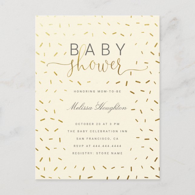 Beige & Guld Sprinkle Gender Neutral Baby Shower Inbjudan Vykort (Framsida)