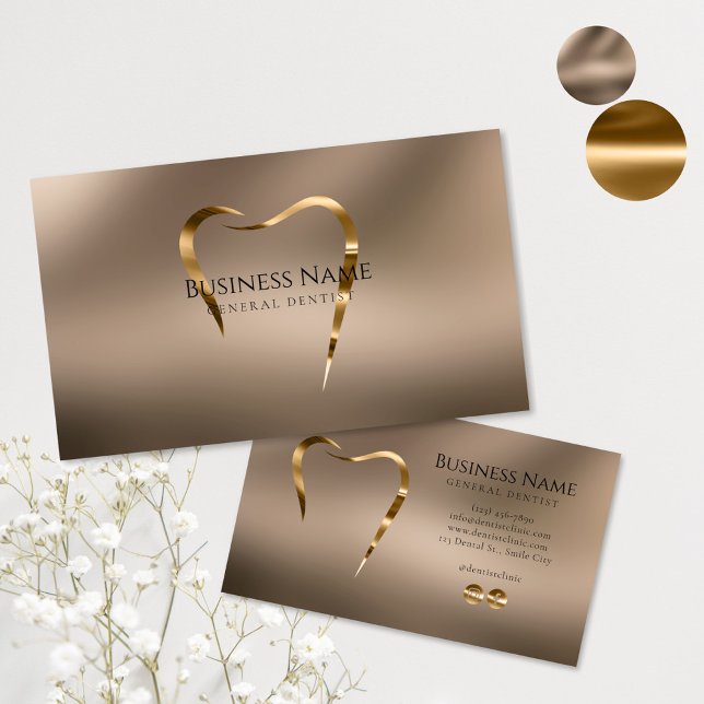 Beige & Guld Tandläkare Näringskort Visitkort (Skapare uppladdad)