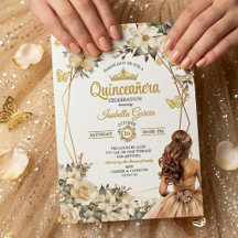 Beige Guld Tiara Blommig Fjäril Quinceañera