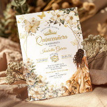 Beige Guld Tiara Blommig Fjärilar Quinceañera