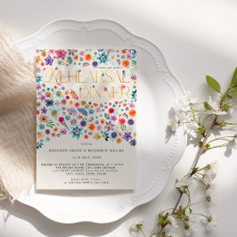 Beige Guld Typography Blommigt Bröllop Rehearsal Inbjudningar