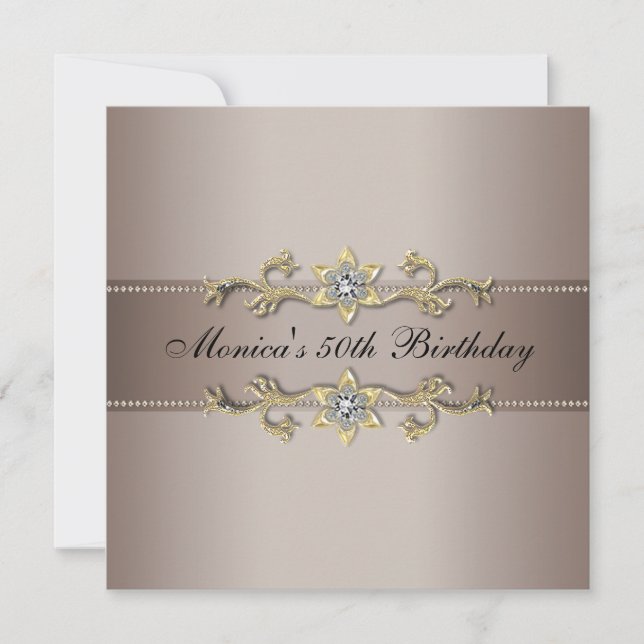 Beige Guld Woman 50:e Födelsedagsfesten Inbjudningar (Framsida)