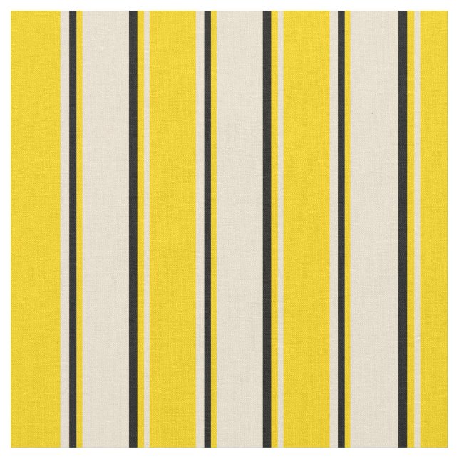 Beige, Gult och Svarta Rand Mönster Tyg (Närbild)