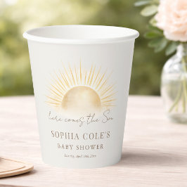 Beige Här kommer son pojke sol baby shower