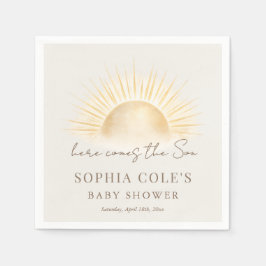 Beige Här Kommer Sonen Baby Shower-fest Pappersservett