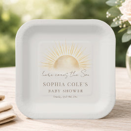 Beige Här kommer sonen Baby Shower Porslin