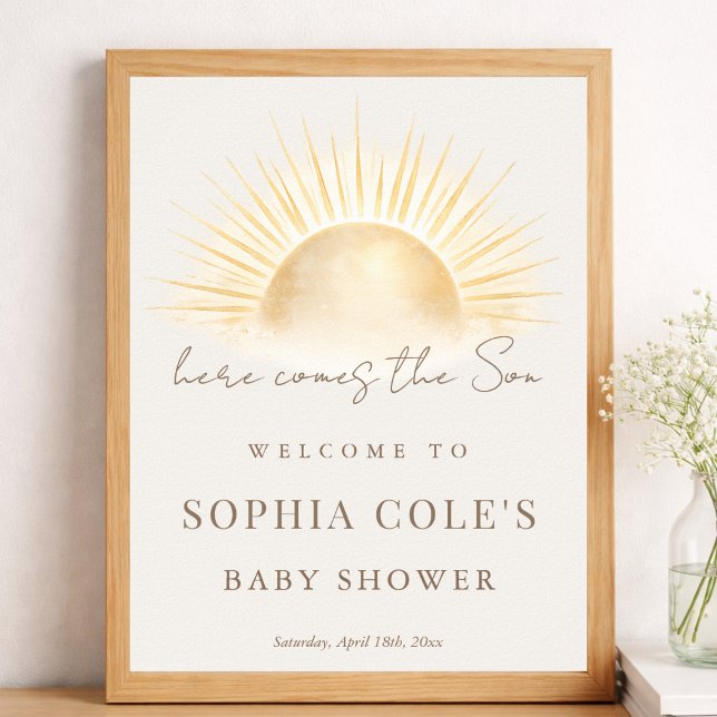 Beige Här kommer sonen Baby Shower Välkomstskylt Poster (Skapare uppladdad)