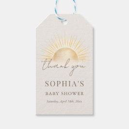 Beige Här kommer sonen Pojke Baby Shower Tack Presentetikett