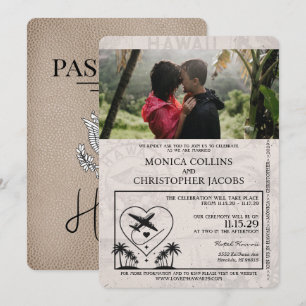 Beige Hawaii Passport bröllop Inbjudningar