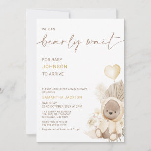 Beige Heart Balloon Barly Wait Baby Shower Inbjudningar