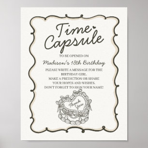 Beige Heart Coquette Cake Birthday Time Capsule Poster