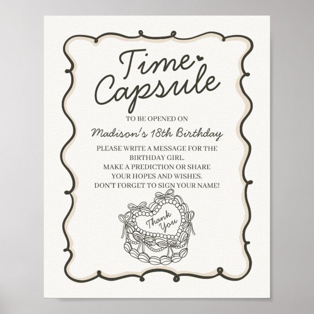 Beige Heart Coquette Cake Birthday Time Capsule Poster (Framsidan)