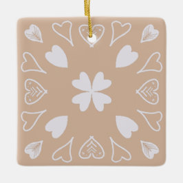 Beige Heart Folk Art Mönster Julgran Julgransprydnad Keramik