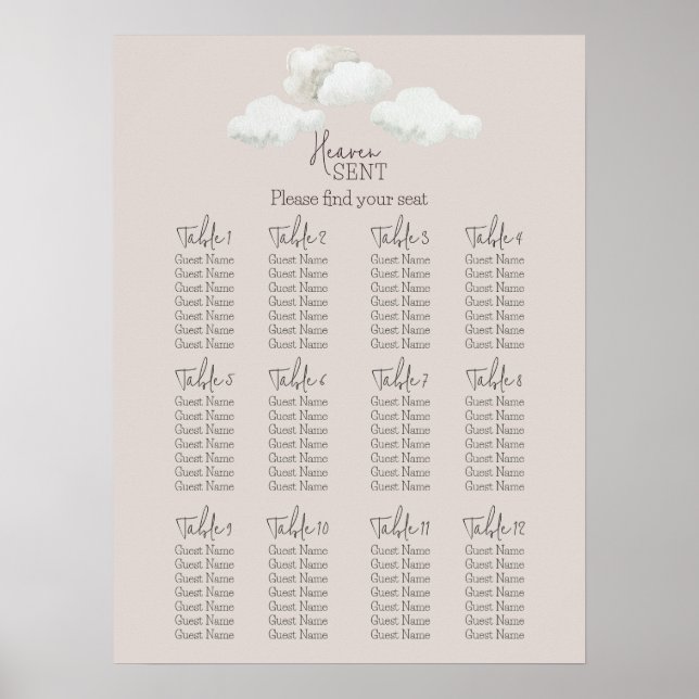 Beige Heaven Sent Gender Reveal Seating Chart Poster (Framsidan)