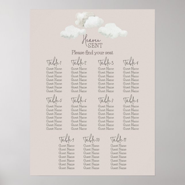 Beige Heaven Sent Gender Reveal Seating Chart Poster (Framsidan)