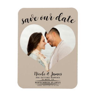 Beige hjärta foto bröllop save the date magnet