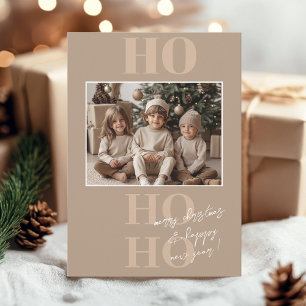 Beige Ho Ho Ho och Photo jul Inbjudningar