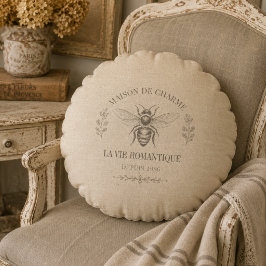 Beige Honeybi Fransk Landsbyg Retro Rustik Rund Kudde