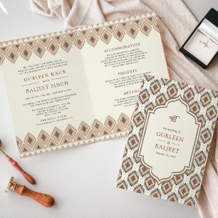 Beige Ikat allt-i-ett Anand Karaj Sikh bröllop Inbjudan