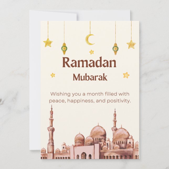 Beige Illustrative Ramadan Mubarak-Helgdag kort (Framsida)
