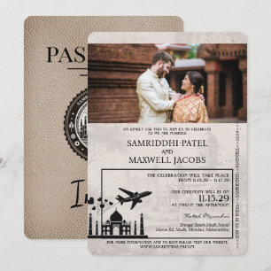 Beige Indien Pass Bröllopsinbjudan Inbjudningar
